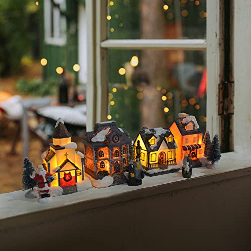LED Lighted Christmas Village Houses with Figurines W3238