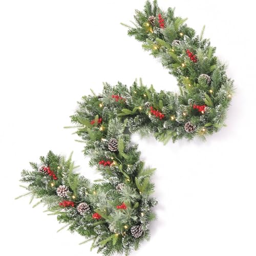 Pre-Lit Artificial Christmas Garland with Dual Color LED Lights and Timer A483