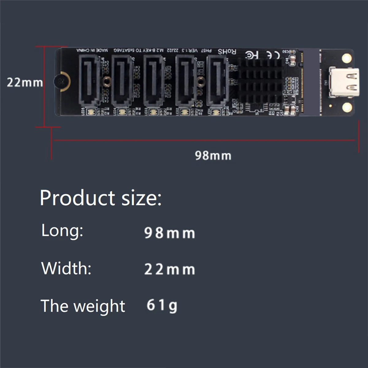 USB-C to SATA 5-Port Adapter Card for SSD HDD Expansion N148