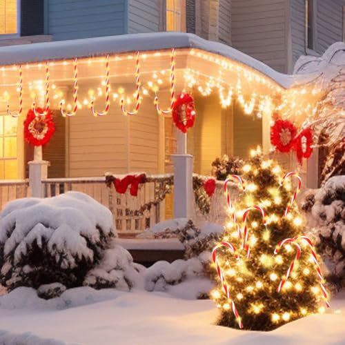 Candy Cane Solar Pathway Lights, 21" Outdoor Christmas Yard Decor B370