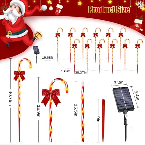 Christmas Solar Candy Cane Pathway Lights, 24PCS 240LED Outdoor Decorations with Red Bow Waterproof E437