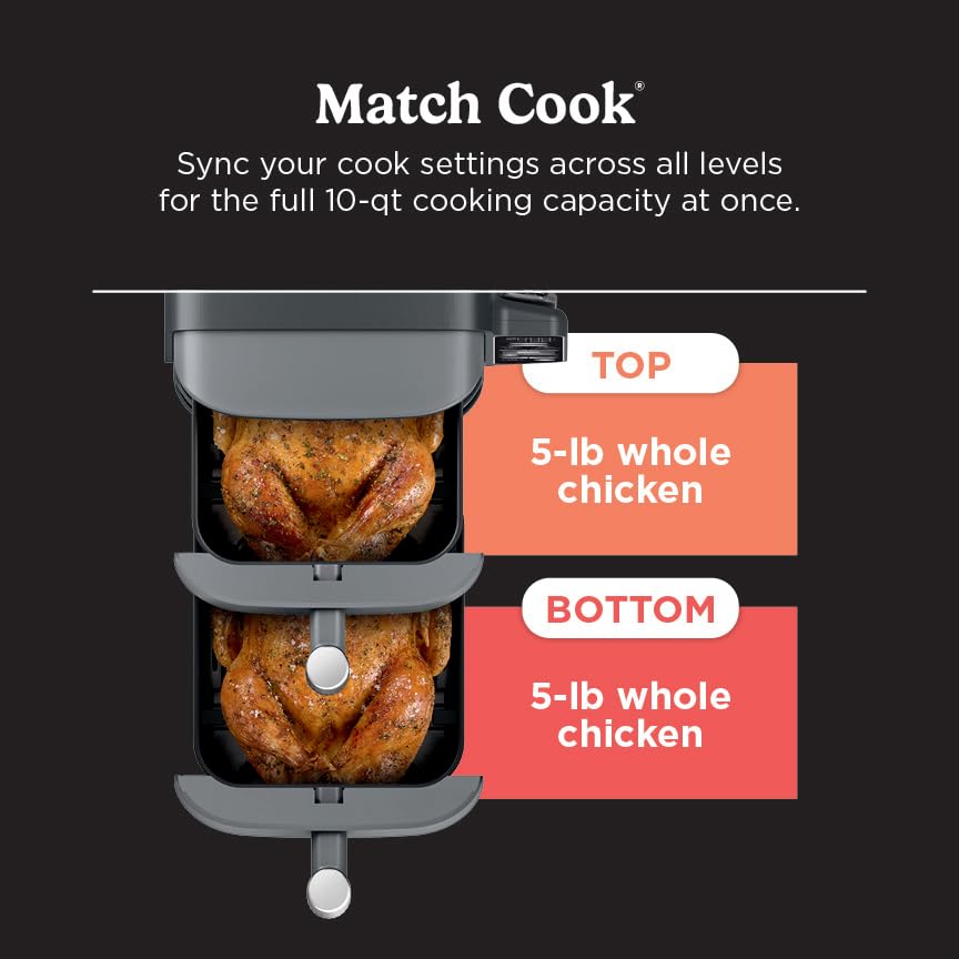 Air Fryer, 8 QT DoubleStack 2-Basket, 6-in-1, Roast & Bake, Dishwasher Safe N927
