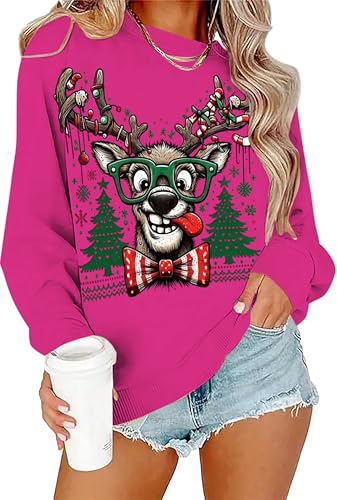 Funny Reindeer Graphic Sweatshirt Oversized Christmas Pullover J1348