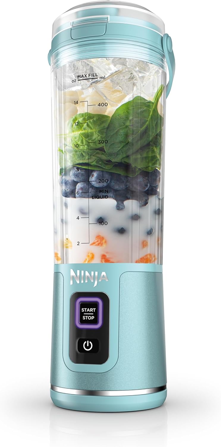 Ninja Blast Portable Blender, Cordless, 18oz. Vessel, Personal Blender For-Shakes and Smoothies, BPA Free, Leakproof-Lid and Sip Spout, USB-C Rechargeable, Dishwasher Safe Parts, Tinted Aqua, BC151AQ
