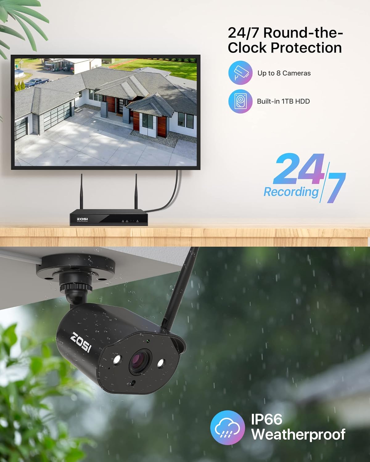 8 Channel 2K Wireless Security Camera System, 4 x 3MP WiFi IP Camera with Color Night Vision T504