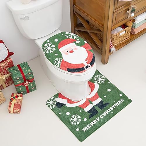 Christmas Bathroom Rugs with Toilet Seat Cover Non Slip U Shaped E561049
