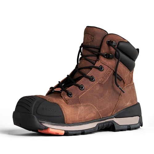 BRUNT Perkins (Comp Toe) - Brown - 6" Waterproof Durable Wedge Work Boot with Defined Heel - EH Rated - Slip + Oil Resistant - Adjustable Width System