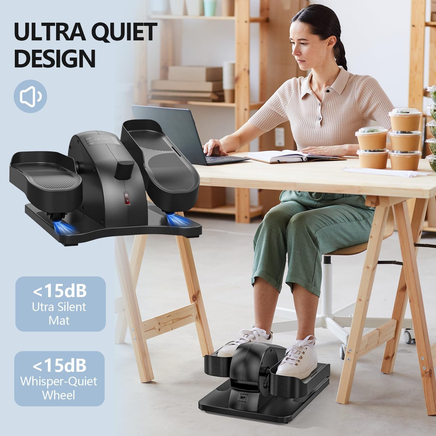 Under Desk Elliptical Machine for Seniors, Portable Seated Pedal Exerciser with Remote M9612