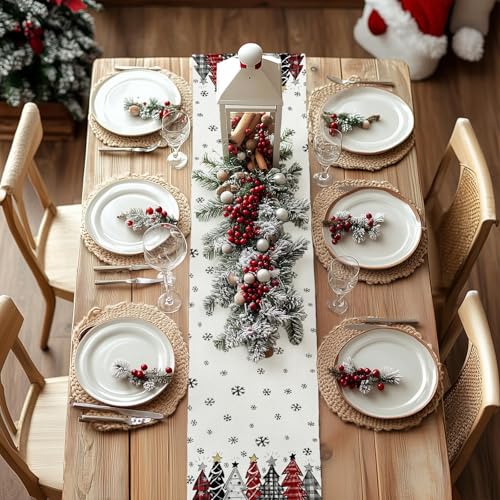 Christmas Table Runner 13x72 Inch, Red Winter Holiday Decor S612