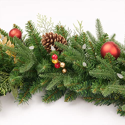 Pre-lit Christmas Garland 9ft with 50 LED Lights, Battery Operated I824