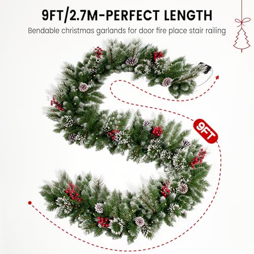 9ft Pre-Lit Christmas Garland with Pine Cones, Berries & Multicolor LED Lights B607