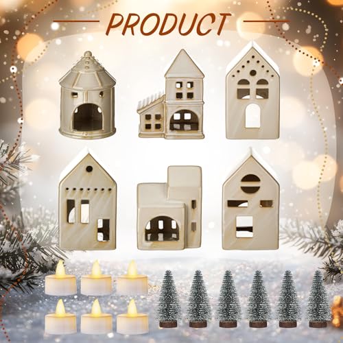Ceramic Christmas Village Houses with LED Lights for Tabletop Mantle Decor A8359