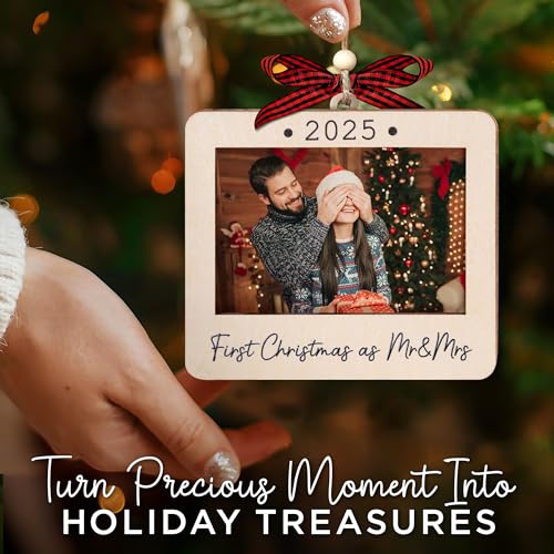 Christmas Ornament Picture Frame - Wooden Landscape Photo Frame for Tree U75225