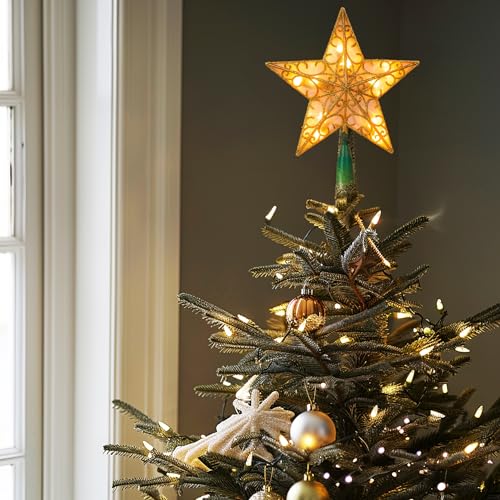 Glitter Christmas Tree Topper with Lights, Gold H661953