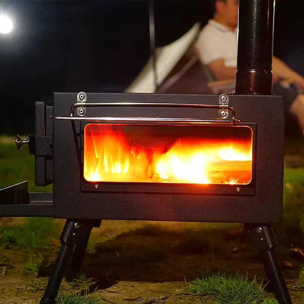 Camping Tent Stove with Window and Chimney Pipe, Portable Wood Burning Stove A67642