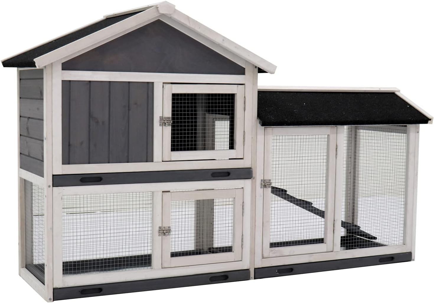 Rabbit Hutch, Indoor Bunny Cage, Outdoor Rabbit Cages with Run, Pet House with Deeper No Leak Tray, UV Panel, Removable Bottom Wire Mesh for Small Animals