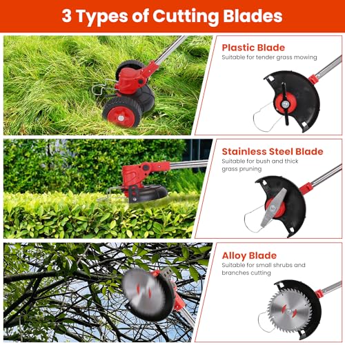 Cordless Grass Trimmer with Wheels, 3-in-1 Lawn Edger Z7368