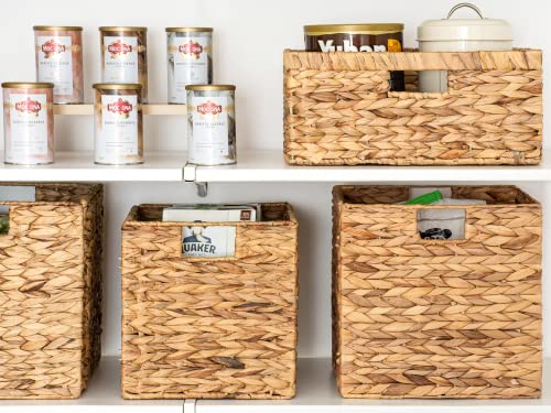 Wicker Storage Cubes with Liners, Water Hyacinth Baskets for Shelving, Handwoven Square Baskets, Medium, 4 Pack D5574