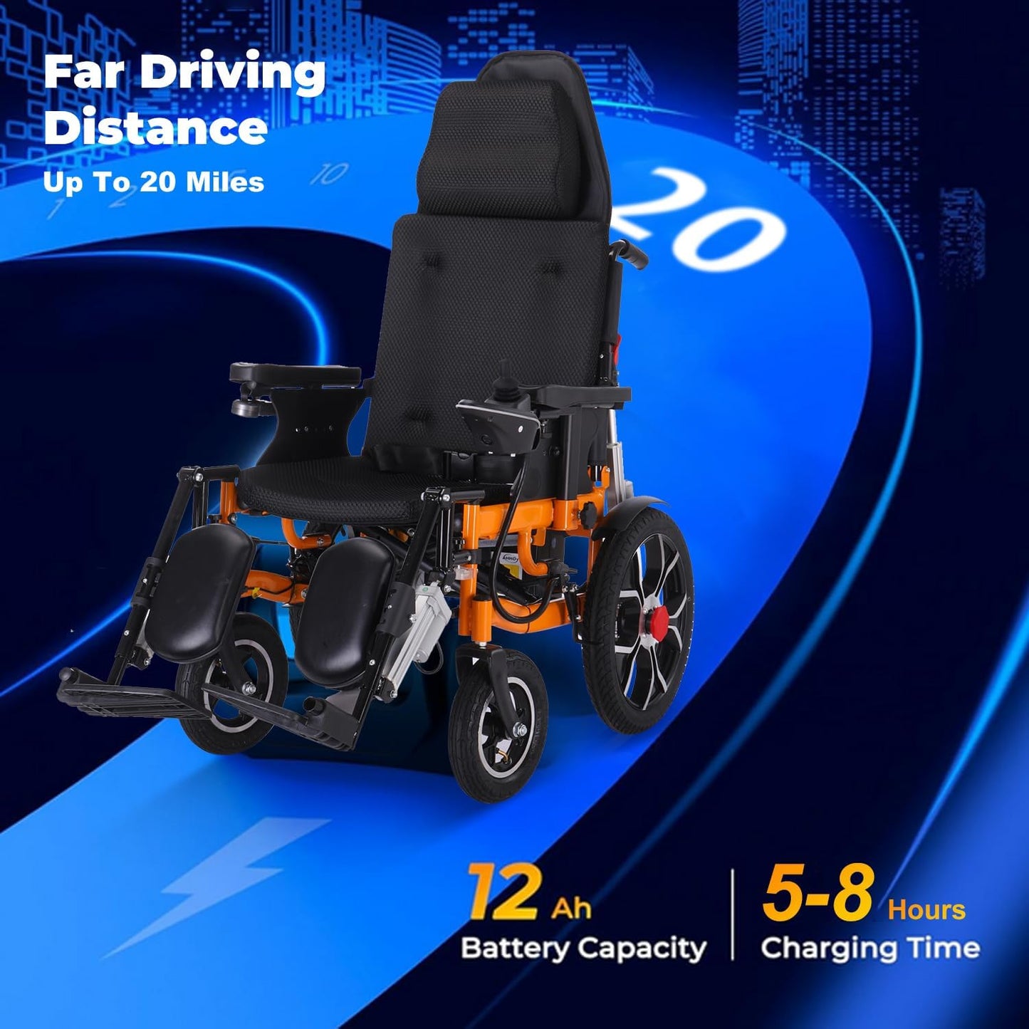 Lightweight Foldable Electric Wheelchair for Adults, 20" Seat, All Terrain O79355