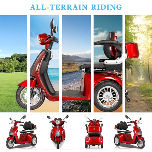 Heavy Duty 3 Wheel Mobility Scooter for Adults, 500 lbs Capacity, Red X9763