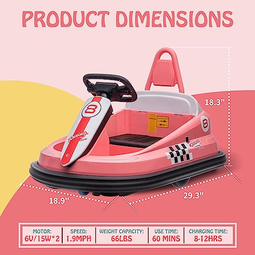 Bumper Car for Toddlers, 6V Electric Ride On Toy, 360 Degree Spin, Light & Music D593