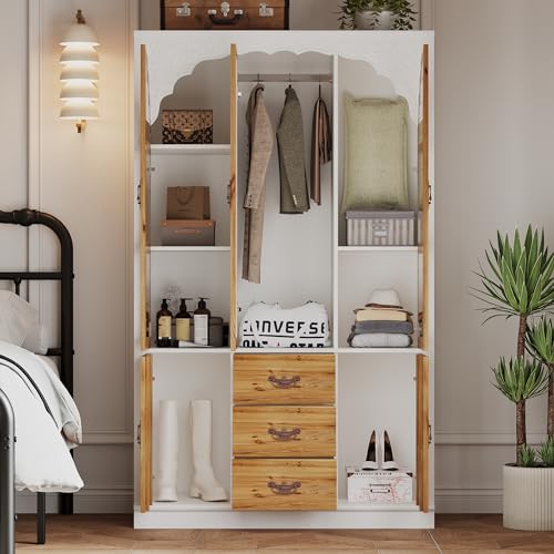 Large Armoire Wardrobe with 5 Doors, Mirror, and Drawers P9855