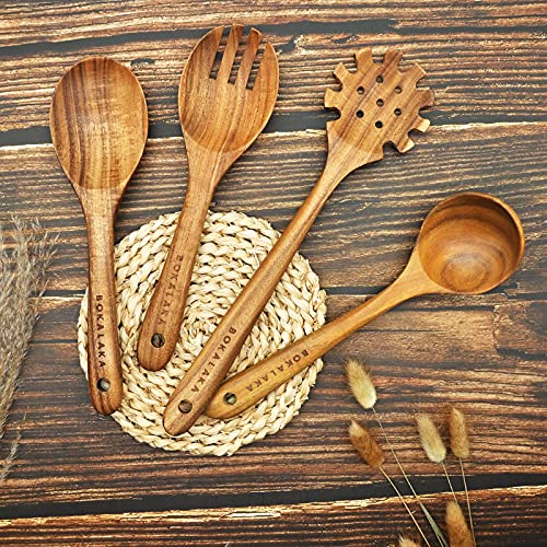 Christmas Wooden Spoons for Cooking, 10 Pcs Natural Teak Kitchen Utensils Set S557967