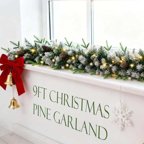 Christmas garland with lights, 9ft, battery operated with timer B505