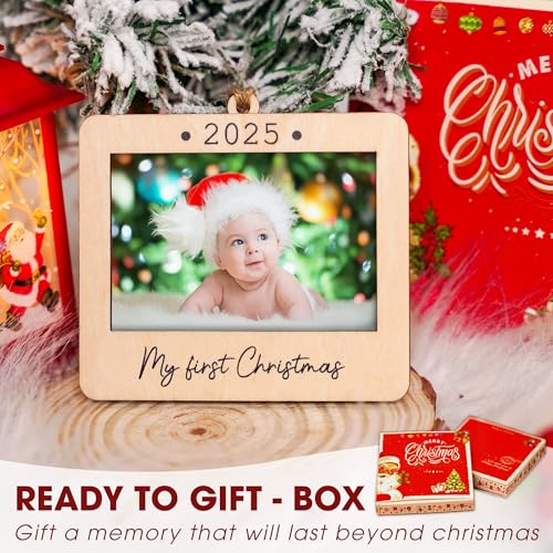 Christmas Ornament Picture Frame - Wooden Landscape Photo Frame for Tree U75225