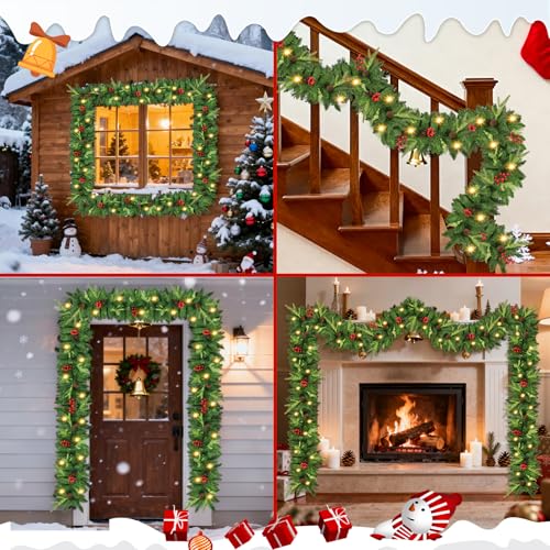 9ft Pre-Lit Christmas Garland with Pine Cones & Red Berries G88783