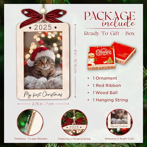 Christmas Ornament Picture Frame - Wooden Landscape Photo Frame for Tree U75225