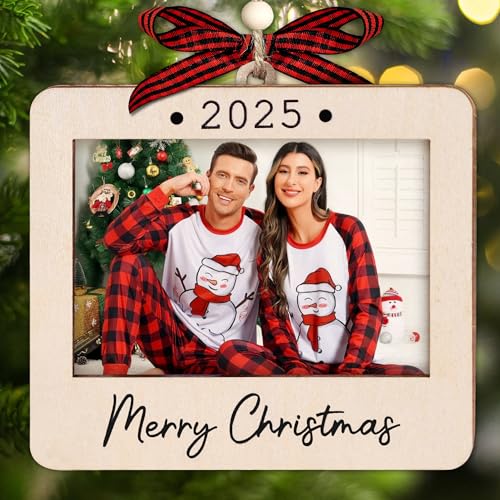 Christmas Ornament Picture Frame - Wooden Landscape Photo Frame for Tree U75225