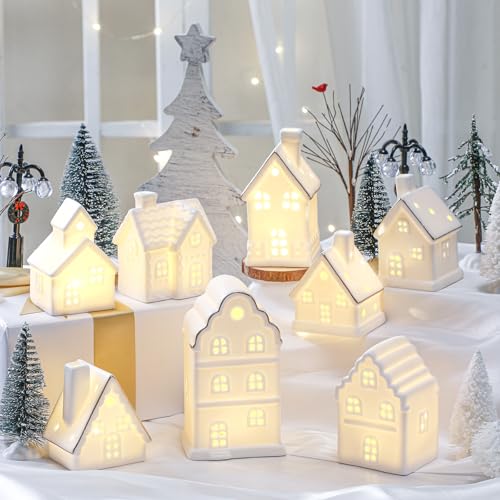 Ceramic LED Christmas Village Set with 8 Houses and 18 Trees C583
