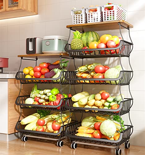 Kitchen Storage Baskets with Wheels, Metal Cart F156