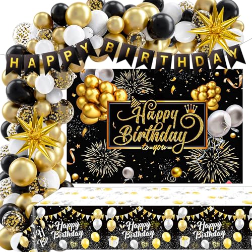 Rose Gold Birthday Party Decorations, 121PCS Happy Birthday Party Supplies Including Backdrop, Balloon Arch/ Garland Kit, Tabblecloth, Banner for Women