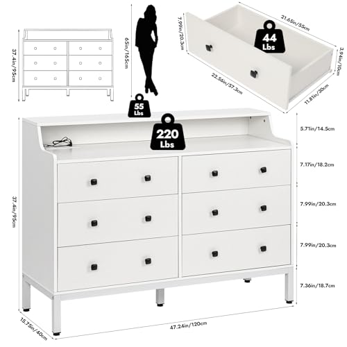 White Wood Dresser with Charging Station N8488