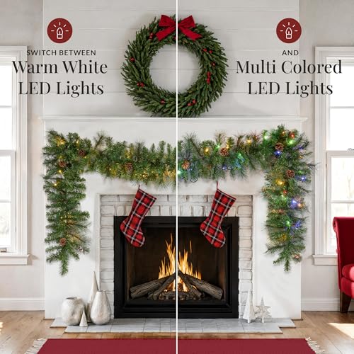 9ft Pre-Lit Christmas Garland for Stairs, Fireplace with 50 Lights W212