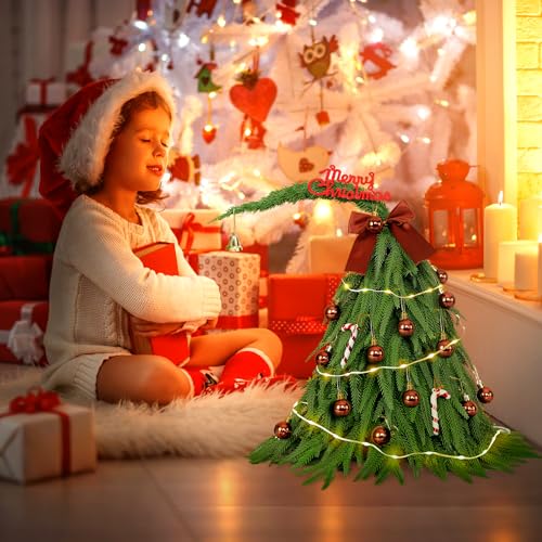 Mini Christmas Tree with 50 LED Lights 24 Inch Tabletop Prelit Artificial Tree J785647