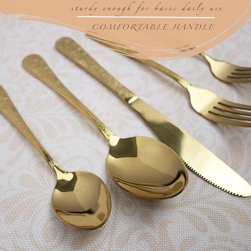 Gold Stainless Steel 20 Piece Flatware Set with Fork, Spoon and Knife H727243
