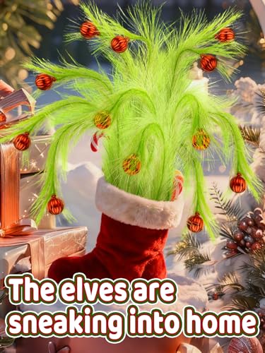 Lime Green Fluffy Curly Christmas Tree Picks with Red Ball, 8 Pieces O343