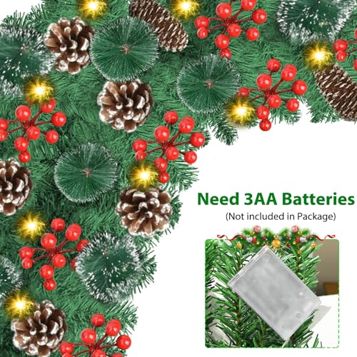 Pre-lit Christmas Garland with LED Lights, Red Flowers and Berries C561701