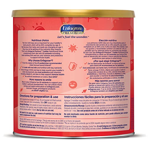 Toddler Nutritional Drink Powder with DHA and Prebiotics, Non-GMO, 24 Oz Can D1154
