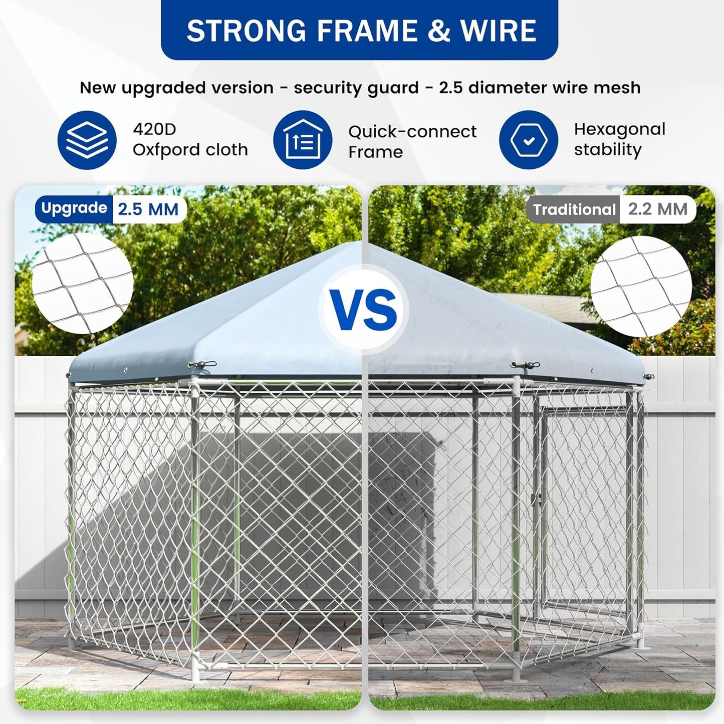 Large Dog Kennel Outdoor with Roof and Metal Gate H961