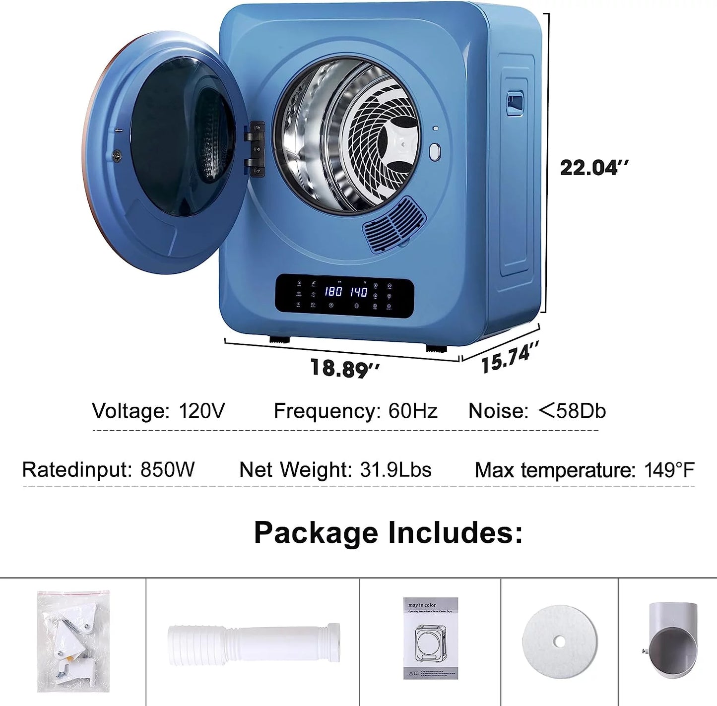 Portable Electric Clothes Dryer 8.8 Lbs with Moisture Sensor V717