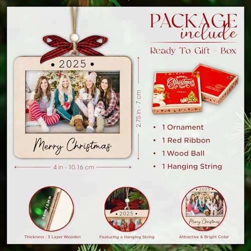 Christmas Ornament Picture Frame - Wooden Landscape Photo Frame for Tree U75225
