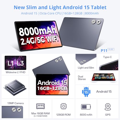 11 Inch 2-in-1 Tablet with Keyboard, 16GB+128GB, Octa-Core, Dual Camera I3778