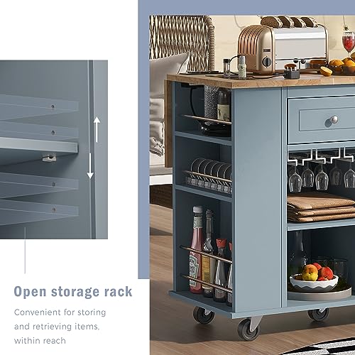 Wood Kitchen Island Cart with Locking Wheels and Wine Rack I645013