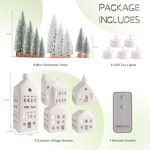 Ceramic Christmas Village Houses with LED Lights and Trees Z2651