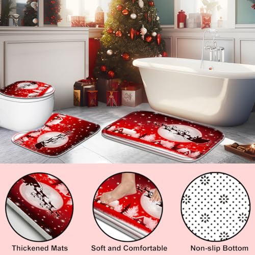 Christmas Bathroom Set with Shower Curtain, Rugs, and Hooks A88035