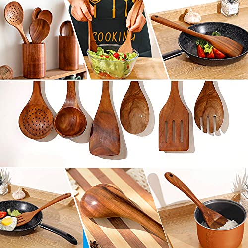 Christmas Wooden Spoons for Cooking, 10 Pcs Natural Teak Kitchen Utensils Set S557967
